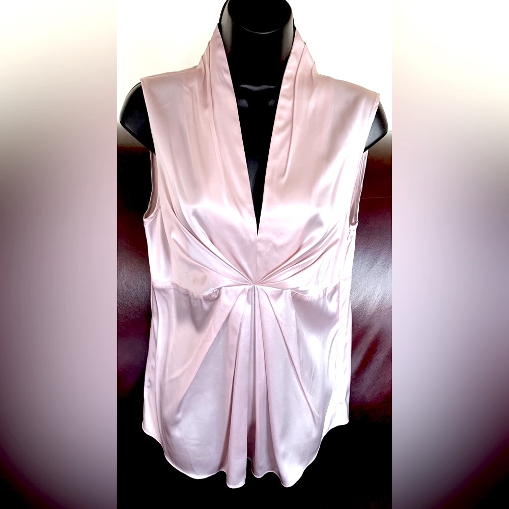 Danier light pink color satin V neck tank top with drapes Sleeveless US Small